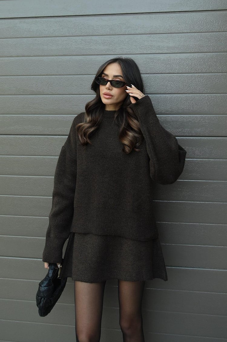 Bordeaux Chic Knit Sweater & Skirt Set