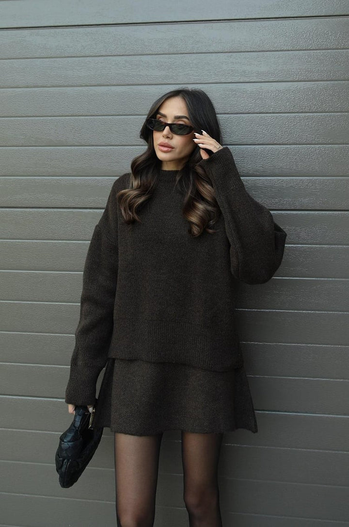 Bordeaux Chic Knit Sweater & Skirt Set