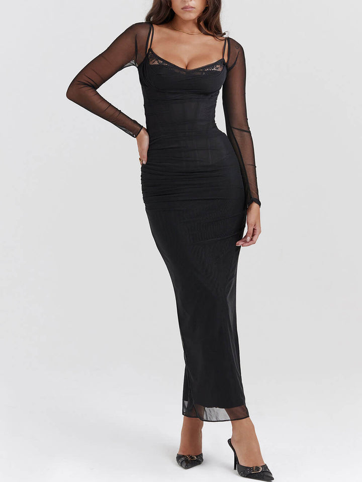 Black Maxi Dress with Off-Shoulder Bodice