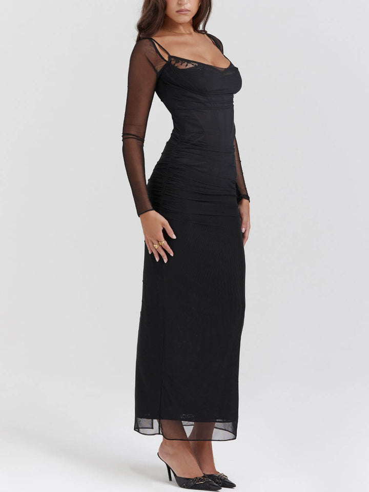 Black Maxi Dress with Off-Shoulder Bodice