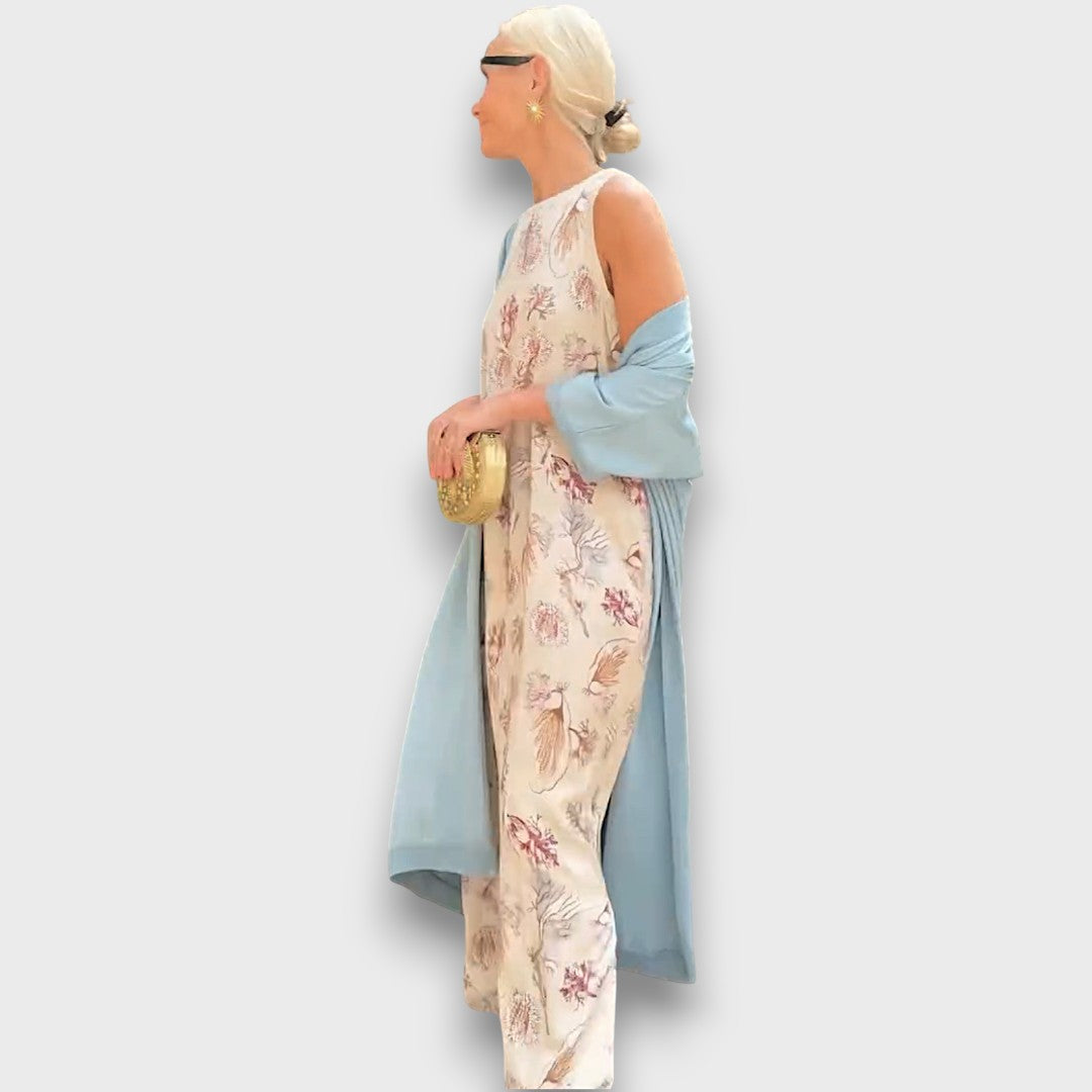 Long Floral Dress with Airy Cardigan