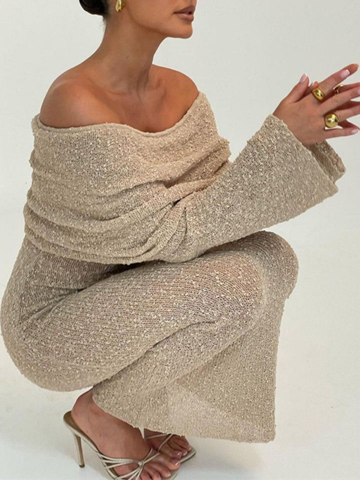 Sandstone Off-Shoulder Knit Dress