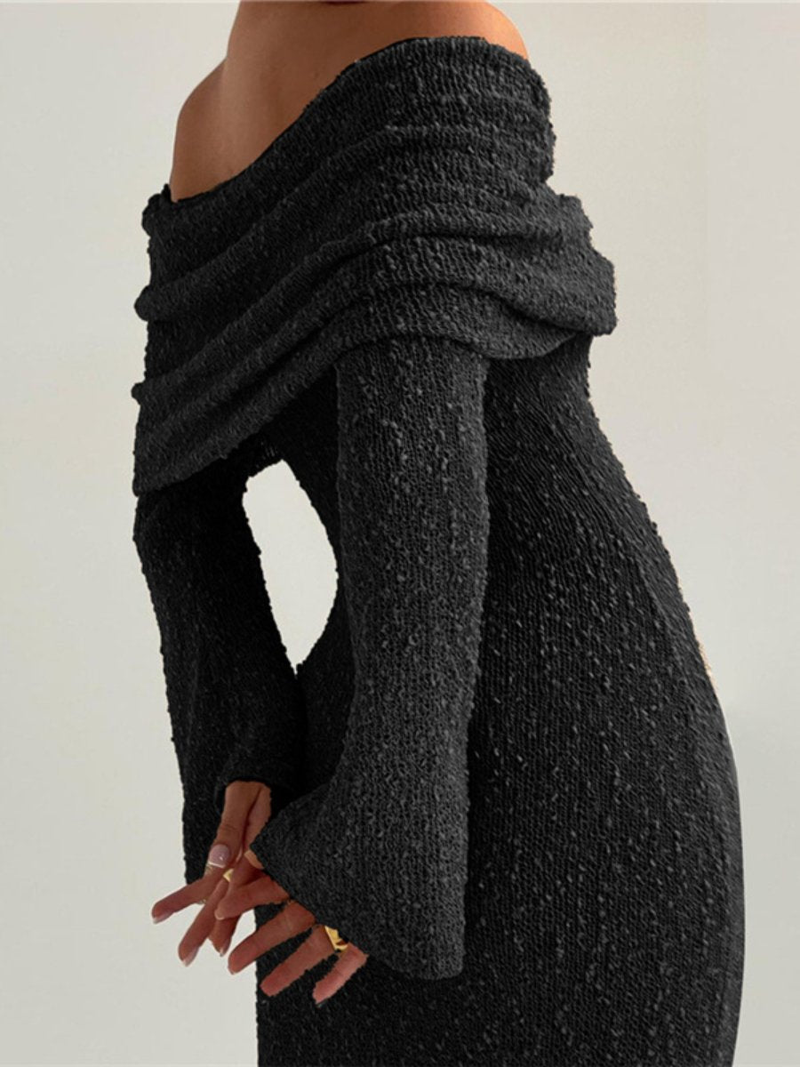 Sandstone Off-Shoulder Knit Dress