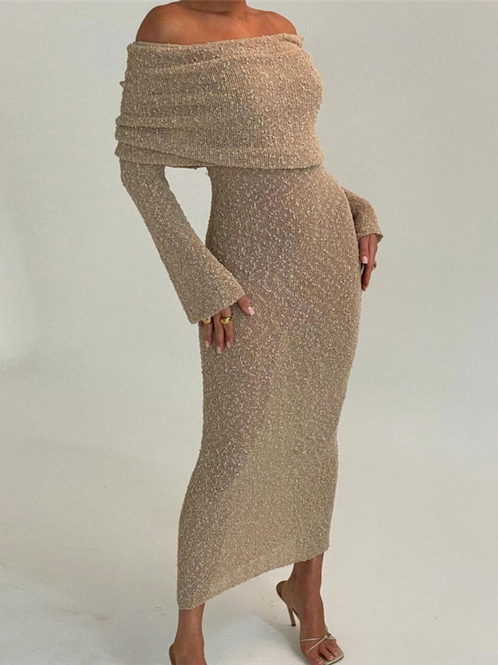 Sandstone Off-Shoulder Knit Dress