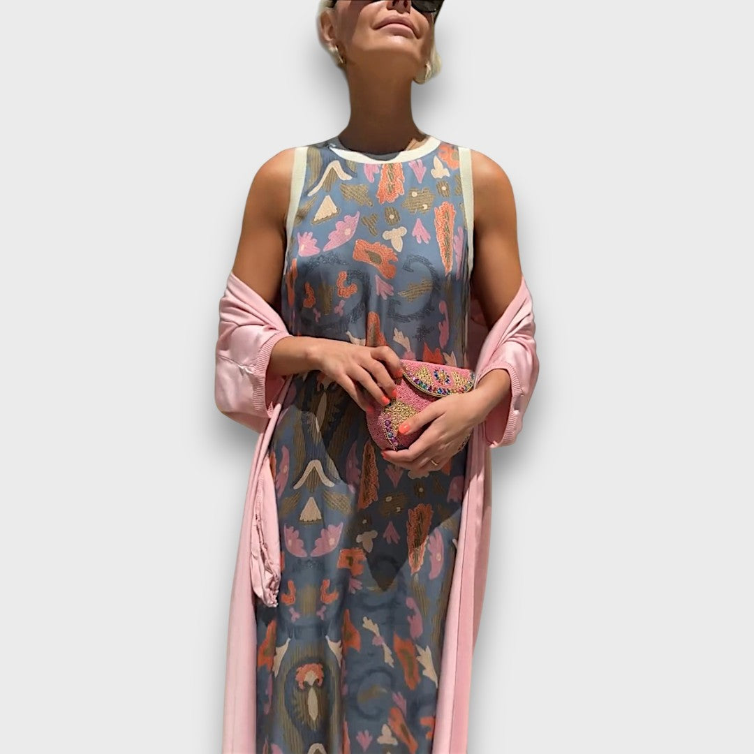 Long Floral Dress with Airy Cardigan