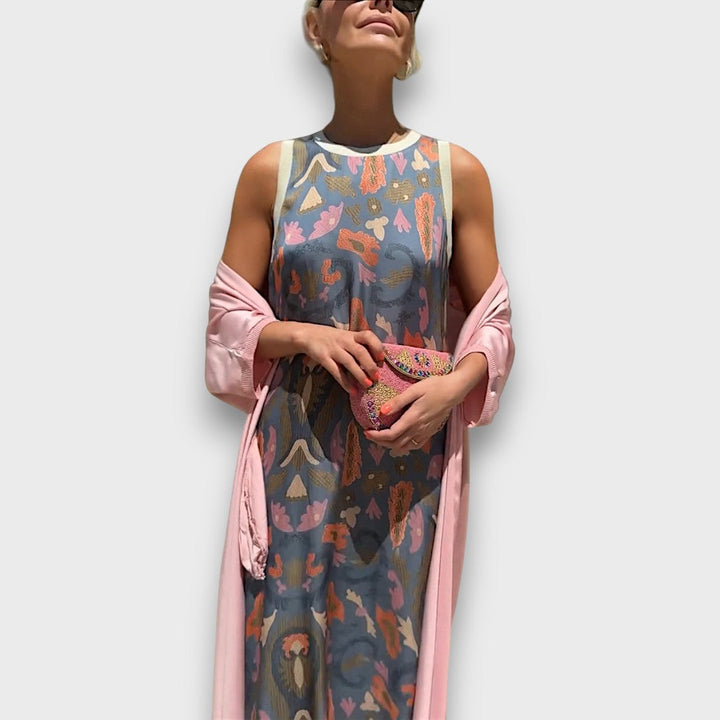 Long Floral Dress with Airy Cardigan