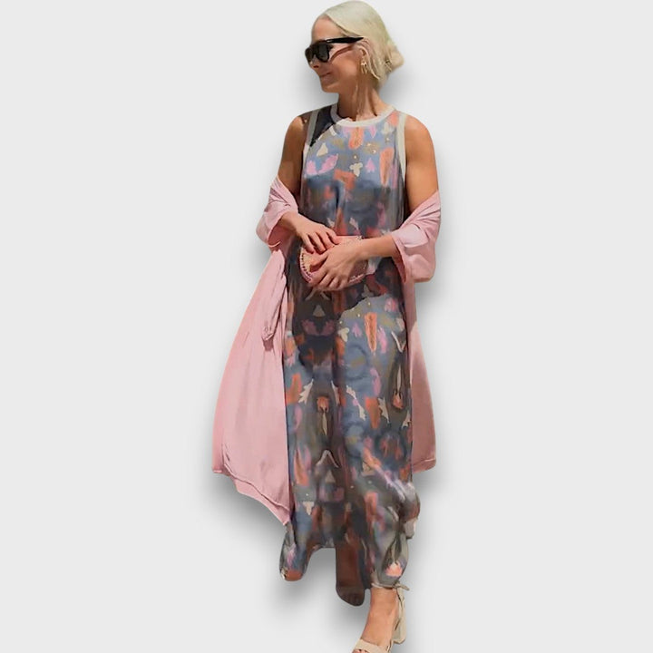 Long Floral Dress with Airy Cardigan