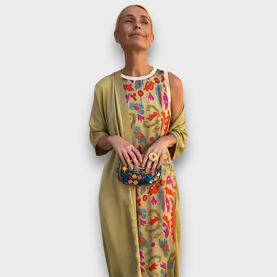 Long Floral Dress with Airy Cardigan