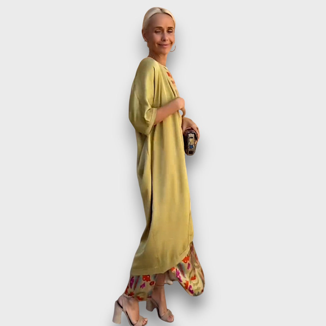 Long Floral Dress with Airy Cardigan