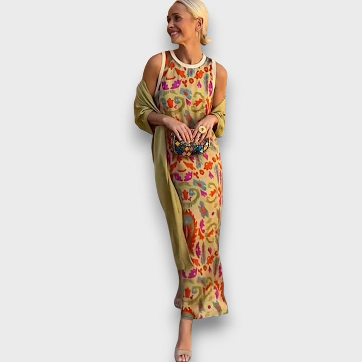 Long Floral Dress with Airy Cardigan