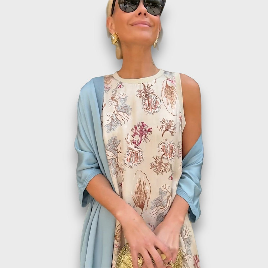 Long Floral Dress with Airy Cardigan