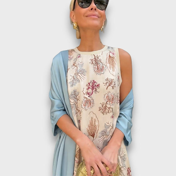Long Floral Dress with Airy Cardigan