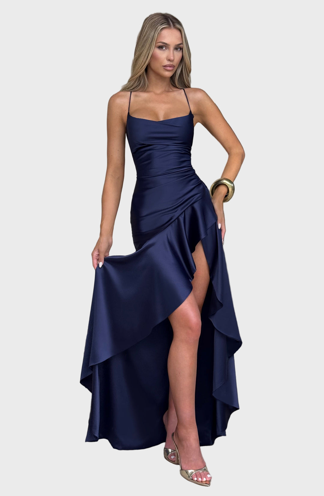 Scarlet Elegance Ruffle Maxi Dress