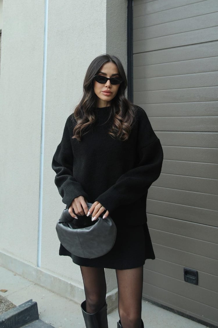 Bordeaux Chic Knit Sweater & Skirt Set