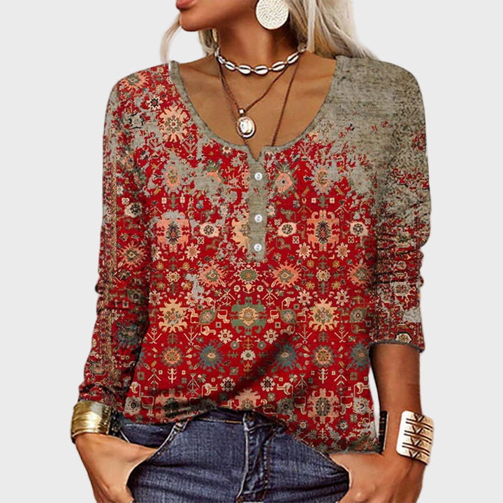 Boho Red Printed Long Sleeve Top